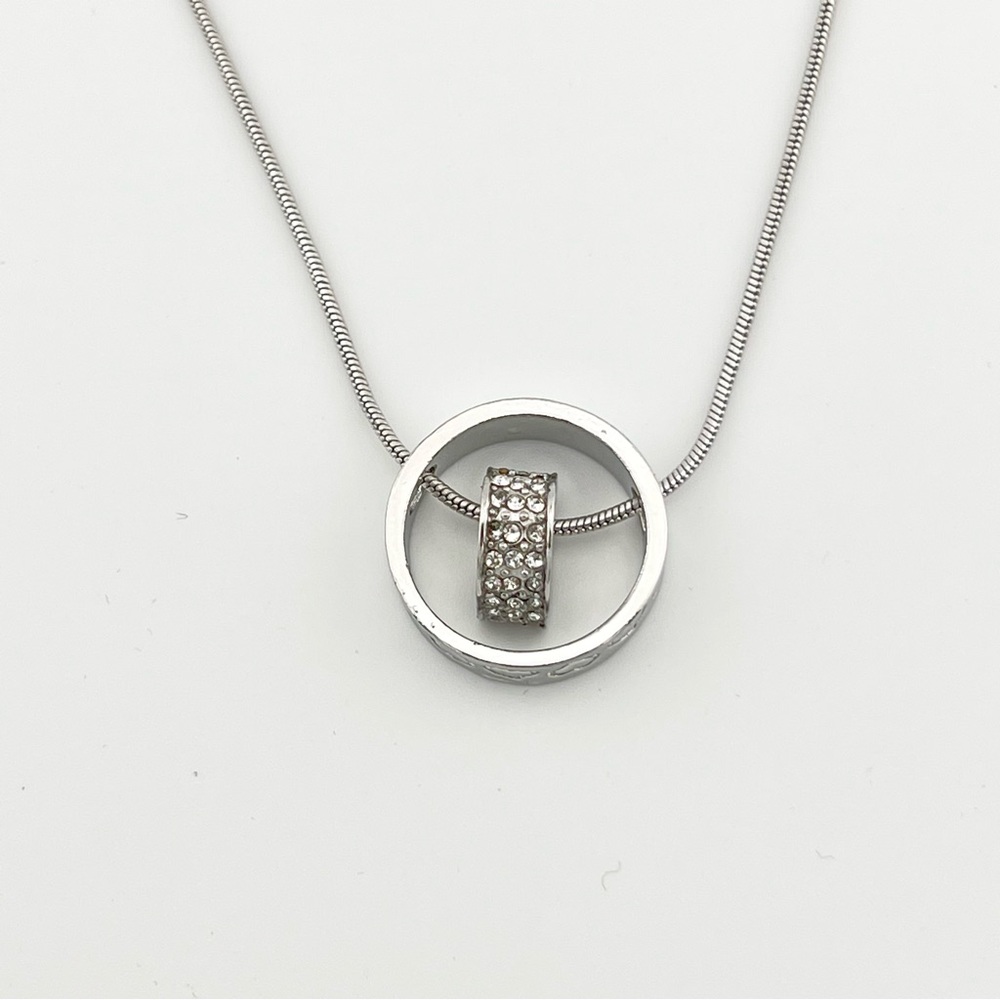 Swarovski Crystal Heart in Circle Silver Necklace - Picture 6 of 12